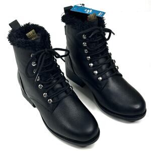 Barbour Meadow Faux Fur Lined Black Leather Lace Up Boots Womens UK 5 US 7 New